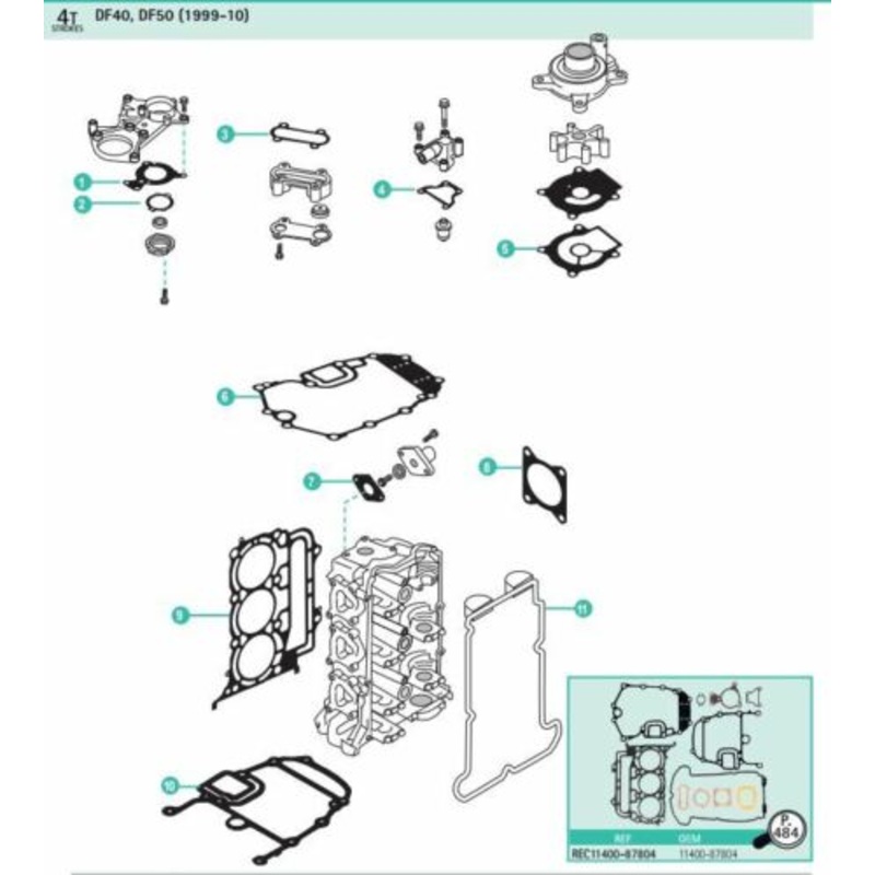 Powerhead Gasket Set for 40 HP 50 hp 4 stroke Suzuki Outboard DF40 DF50 ’99-’10