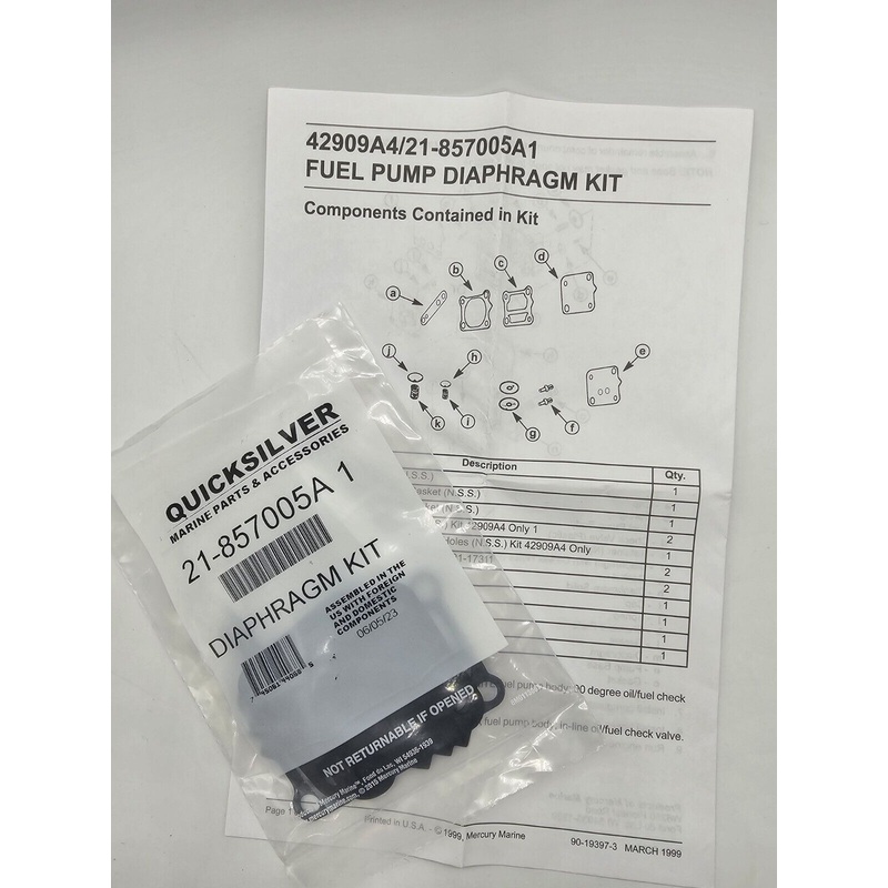 Fuel Pump Diaphragm Kit 30 -200 hp 2 stroke Mercury Mariner Outboard Genuine 21-857005A1
