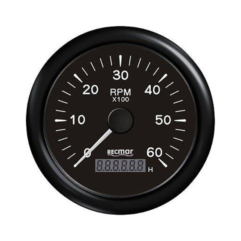 BLACK OUTBOARD TACHOMETER 6000 RPM & DIGITAL HOUR METER UNIVERSAL GAUGE