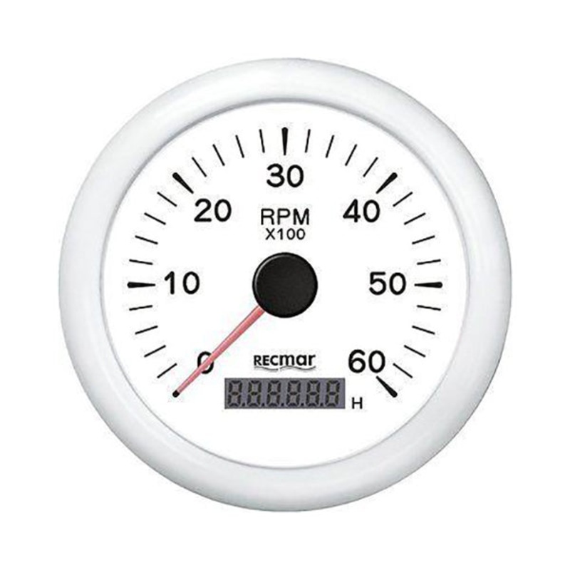 TACHOMETER 6000 RPM & DIGITAL HOUR METER UNIVERSAL OUTBOARD GAUGE  WHITE FACE