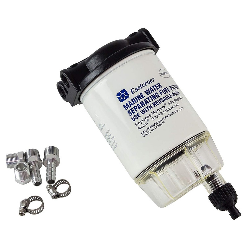 Marine water separator fuel filters with aluminium head and re-useable clear bowls for Mercury outboard #35-809097 and RACOR #S3213 filters
