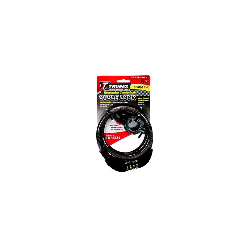 Trimax Locks TNRC126 Trimaflex Non-Coiled Resettable Combination Cable Lock, 6′ x 12mm