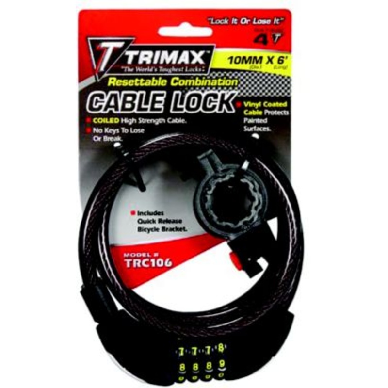 Trimax Locks TRC106 Quadra-Braid 6′ x 10mm Cable Lock with Combination & Quick Release Bracket