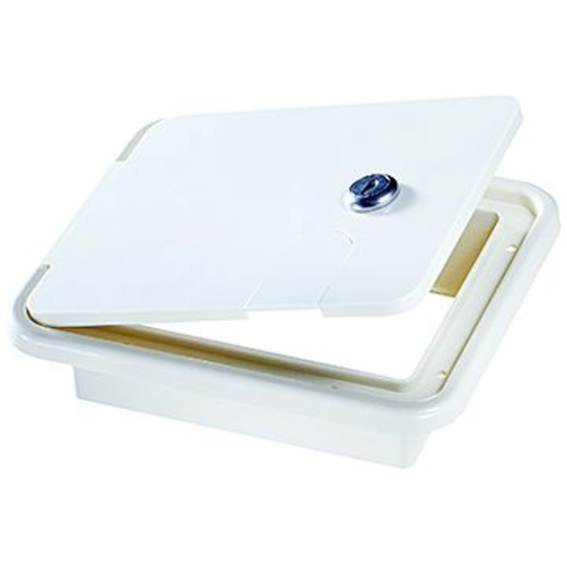 RV Designer B152 White Rectangular Locking Cable Hatch – 8.5″ x 8″ 1.5″