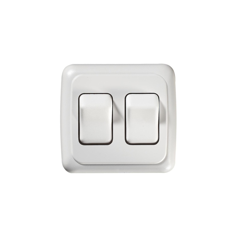RV Designer S533 White Double On/Off Contoured Switch in Plate